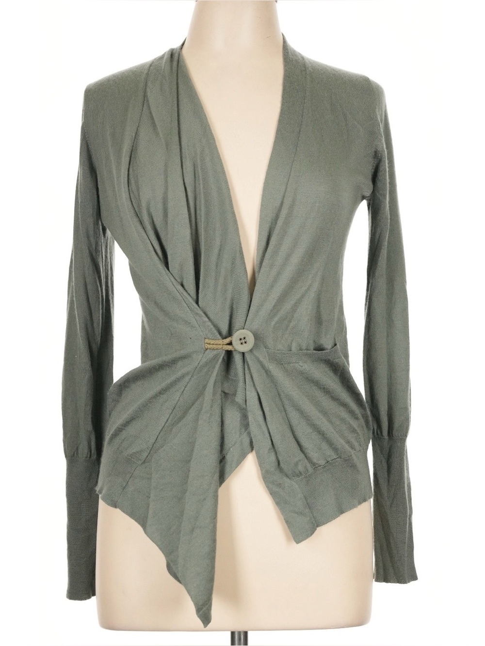 BRUNELLO CUCINELLI Cashmere Green Single Button Closure Draped Cardigan Medium